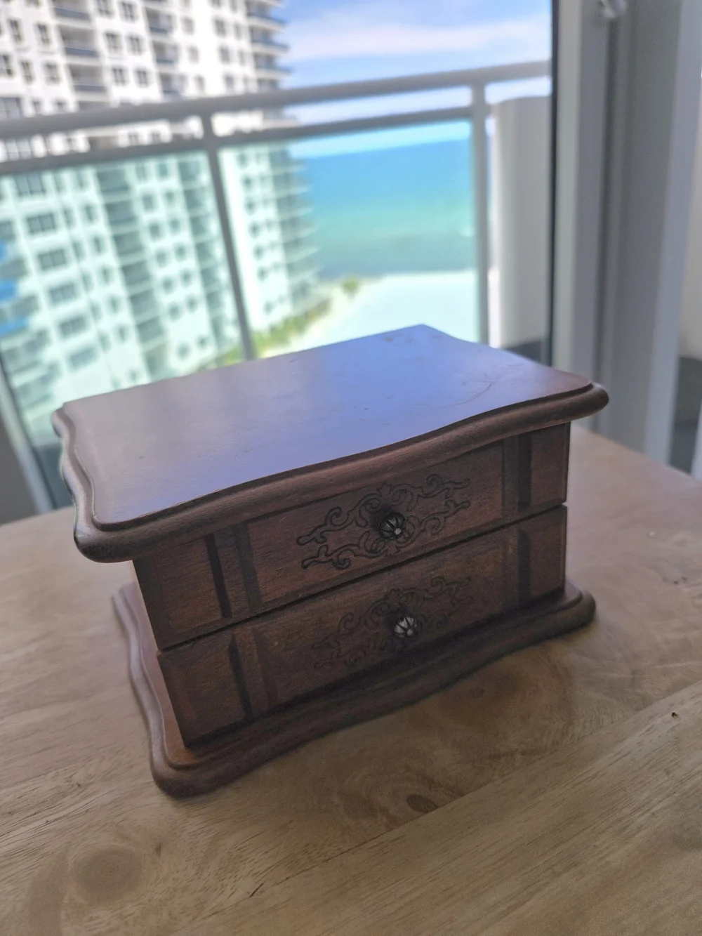 Vintage Brown Wooden Jewelry Organizer with Mirror